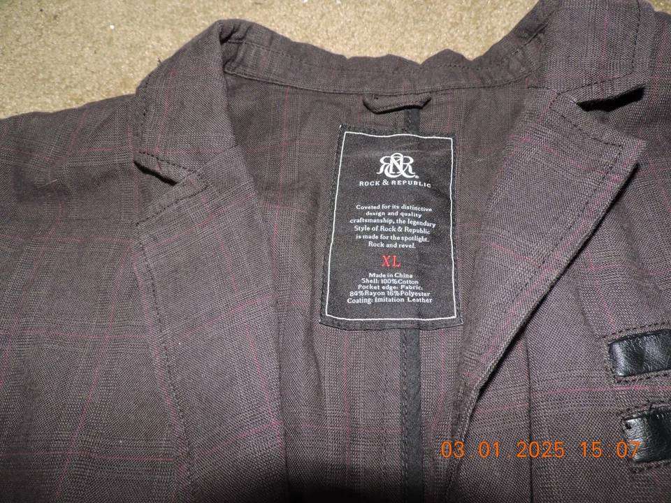 Blazer Rock & Republic Para Hombres Talla xL Gris a Cuadros Algodón Imitación Cuero Nuevo Kohls Foto 2 de 4