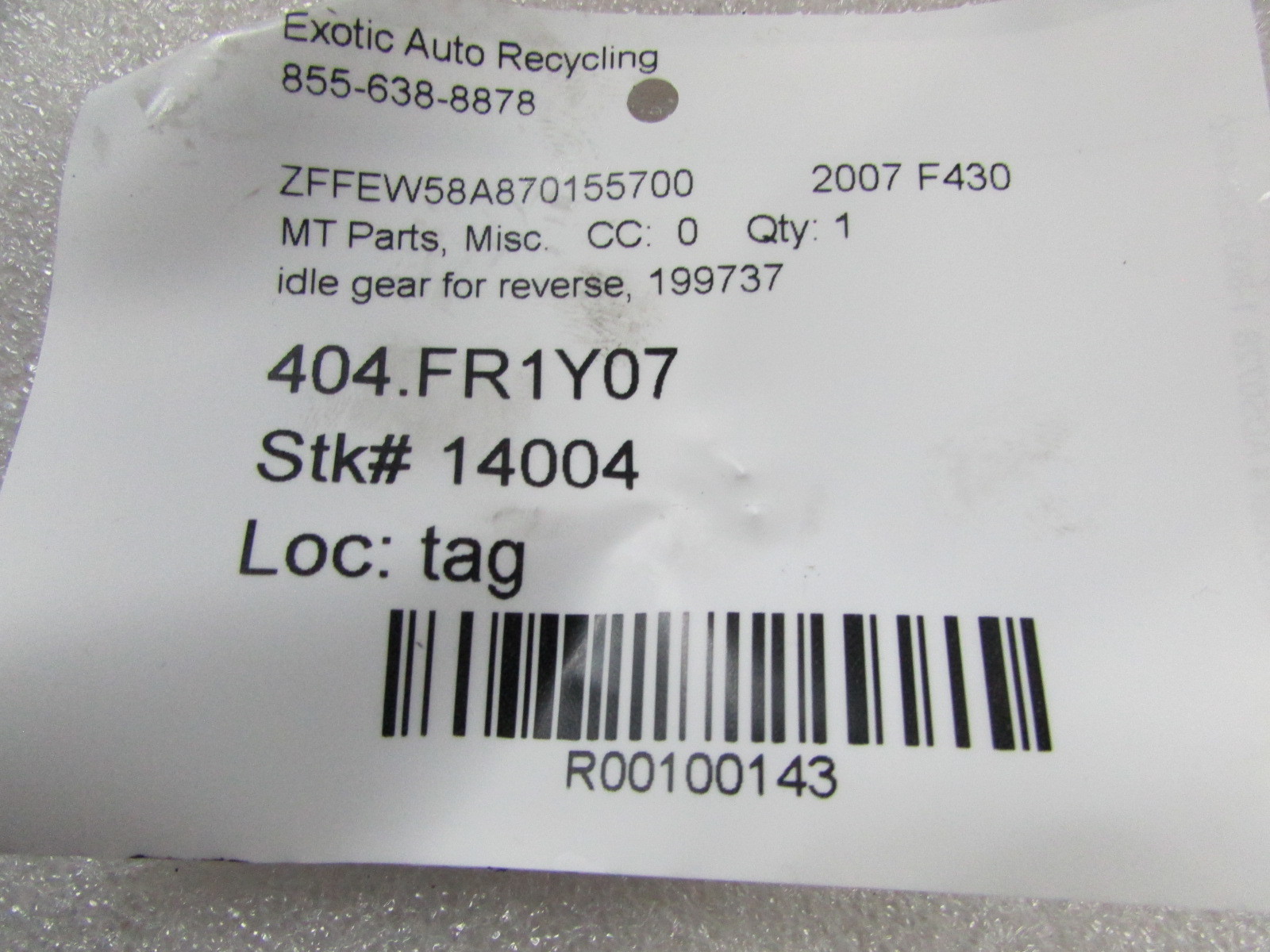 Ferrari F430, Idle Reverse Gear, Used, P/N 199737