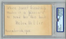 Helen Keller ~ Signed Autographed Beautiful Index Card Inscription ~ PSA DNA