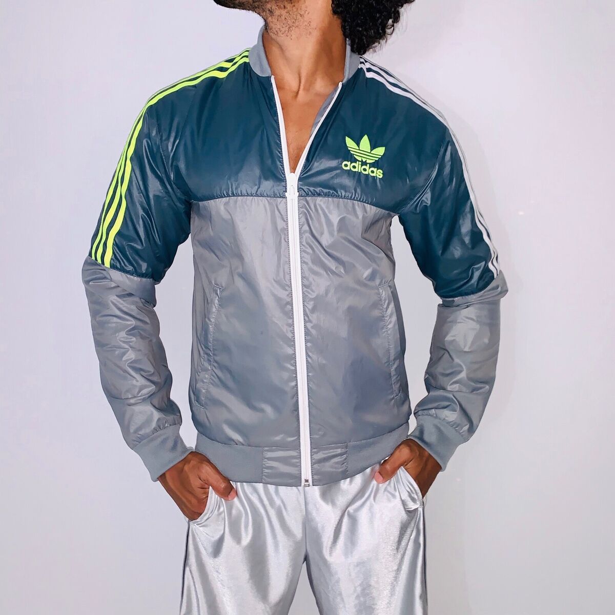 Super Rare Adidas Originals Jacket Windbreaker Glanz Cal Surf Gray YL Men  Small