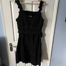 Black 100% Cotton Two Piece Ruffle Lace Skirt Vest Top Set Size XL