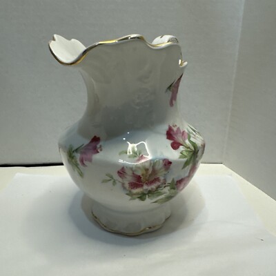Vintage Victorian Hand-Painted Porcelain Pitcher Pink Roses -6.5