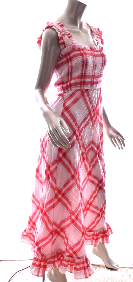 GANNI Plaid Ruched Cotton Blend Maxi Dress White /Pink Size 36 US 4 Mint  Cond | eBay