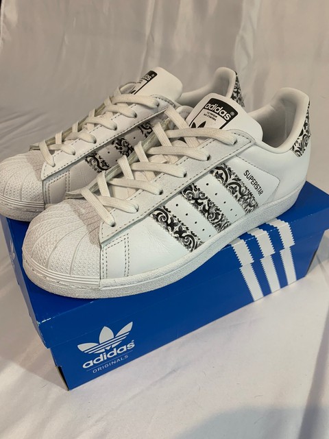 Adidas Superstar Originals, Womenâs Size 7, White W Black Floral Stripes,CP9628 | eBay
