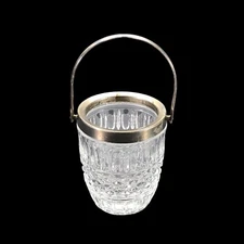 VTG Anchor Hocking Wexford Pattern Sugar Cube Bucket Pail Glass Metal 3.75 in H