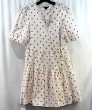 NWT J Crew Womens Pink White Polka Dot Puff Sleeve Wrap Dress S