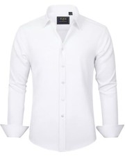 Men's Dress Shirts Solid Long Sleeve Stretch Wrinkle-Free Formal Shirt Busine...