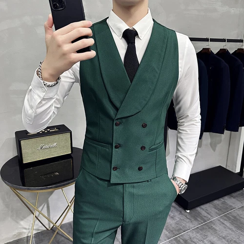 Herren Anzug-Weste schmal Hochzeit Business zweireihig formell Revers Weste Tops - Bild 5 von 22
