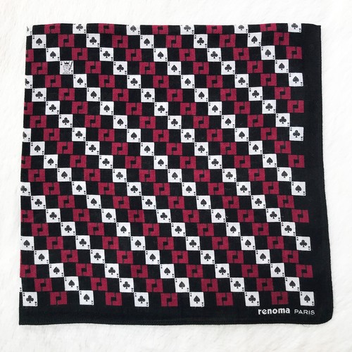Handkerchief Black Red Cotton Diagonal Striped Club & Spades Pattern Hankie 18" - Picture 2 of 4