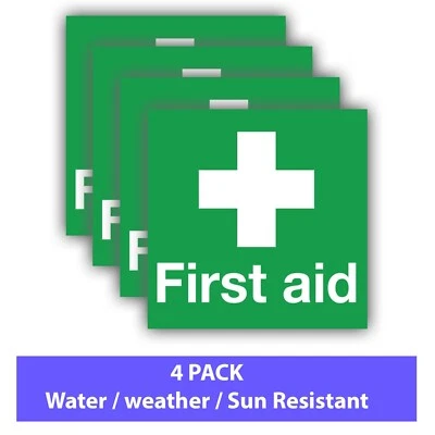 LUMEAN LTD 4-Pack - Premium First Aid Vinyl Stickers -100mm x 100mm - Health & Safety sign