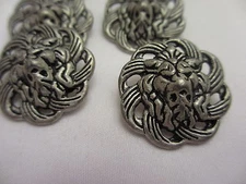 NOS  15/16"  25mm Silver Black  LION HEAD Metal Shank Back  Buttons (12 Pieces)