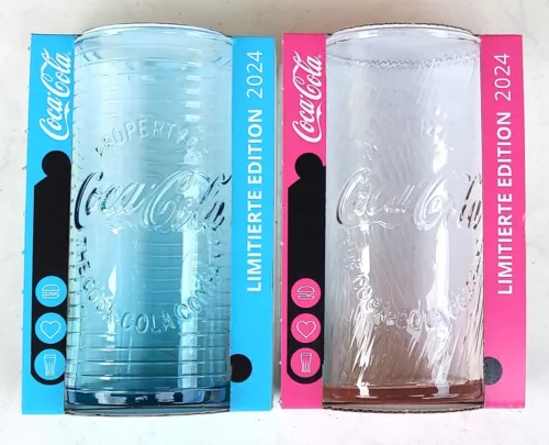 2 x Glas - Türkis + Pink 2024 Mc Donalds Limitiert Coca Cola Gläser McDonalds