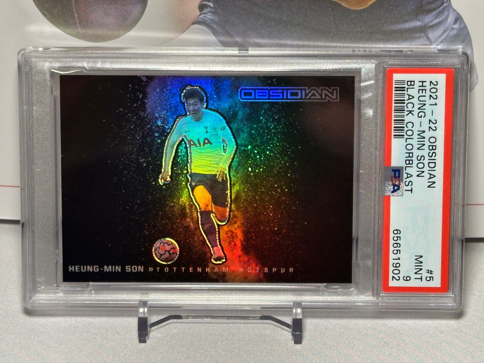 2021-22 Panini Obsidian Black Color Blast SSP #5 Heung-Min Son Tottenham PSA 9