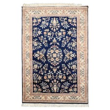 4'x6'3" Hand Knotted New Zealand Wool Navy Sarouk Traditional Botanical Rug