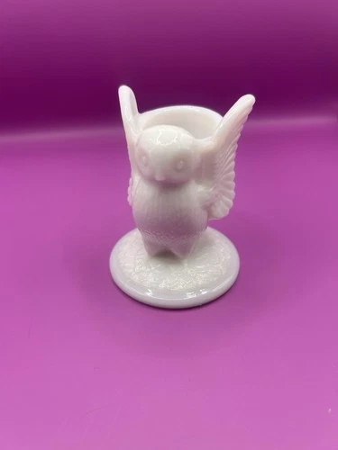 Vintage Westmoreland White Milk Glass Owl Toothpick Matchstick Holder 3"
