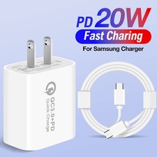 20W Universal Fast USB-C PD Wall Charger Adapter 3ft Dual Type C Charging Cable