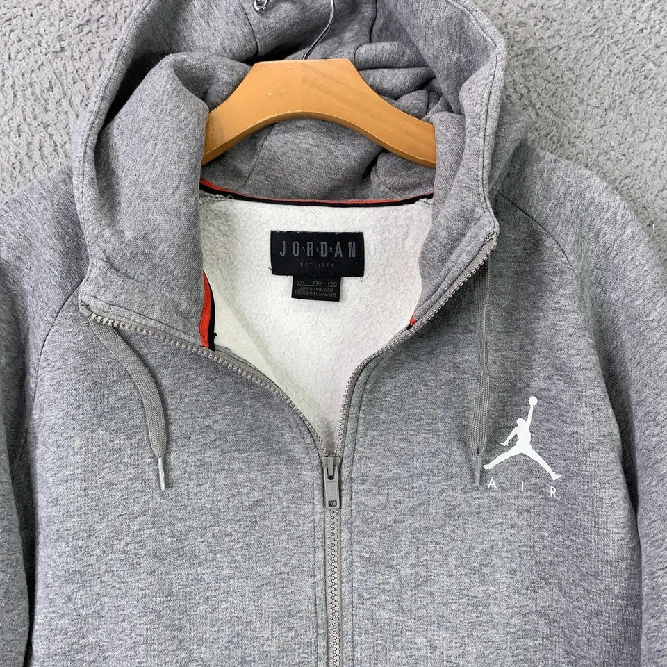 Jordan Hoodie Mens 2XL Gray Jumpman Air Fleece Full Zip Sweatshirt Jacket 939998 - Image 2 of 4