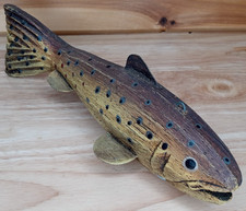 Hand Carved Wood Trout Decoy Fish Decor Estate Find Painted Folk Art Piece 8in