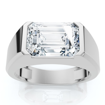 Zertifizierter 3 kt Herren Smaragdschliff Halbeinfassung Diamant Ring 14 kt Gold oder Pt Lab Grown