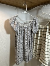 TWO AMERICAN EAGLE Women's Small Floral & Striped Off-the-shoulder DRESS