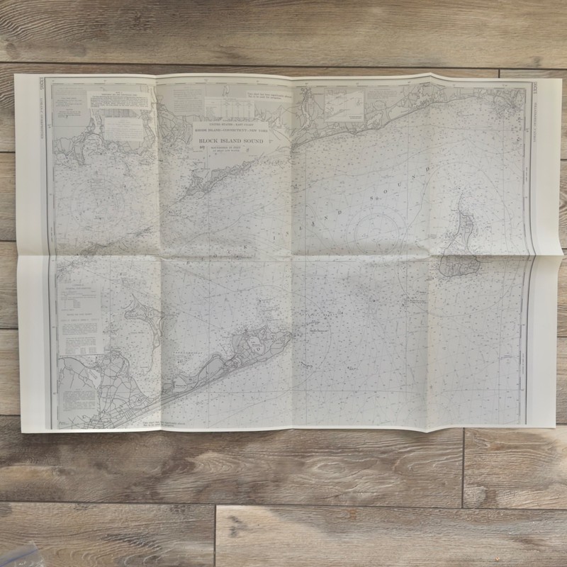 Vintage Nautical Navigation Plotting Chart Map Block Island Sound 36"x24"