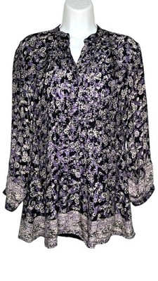 Natalie Martin Sammie Floral Silk Blouse Peasant Mixed Print Purple Black XS