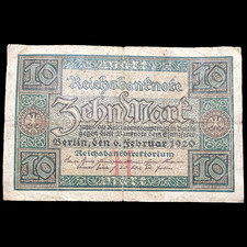 1920 German 10 Mark Banknote WW1 WWI Military Inflation Fascist Kaiser War Gift