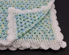 Handmade acrylic crochet baby blanket 31x32 scalloped boarder GREAT for showers