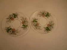 Vintage Pair of Glass Bobeches Candle Drip Wax Catchers White Pink Flowers