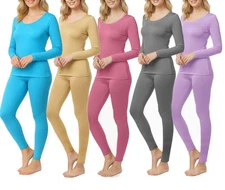 Women 2-pc Microfiber Fleece Thermal Base Layer Set Top & Bottom Ultra-Soft Warm