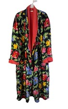 Vintage 80s Rainbow Floral Satin Terry Lined Bath Robe Womens Large