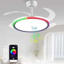 BAYSQUIRREL RGB Retractable Ceiling Fan with Light and Bluetooth Speaker White