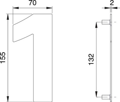 EDI 2501/0000/00 Hausnummer Ziffer 1 Edelstahl matt 155 mm Breite 70 mm