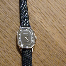 Dugena Damen Armbanduhr Quarz rechteckig Edelstahl silber schwarz Leder römisch