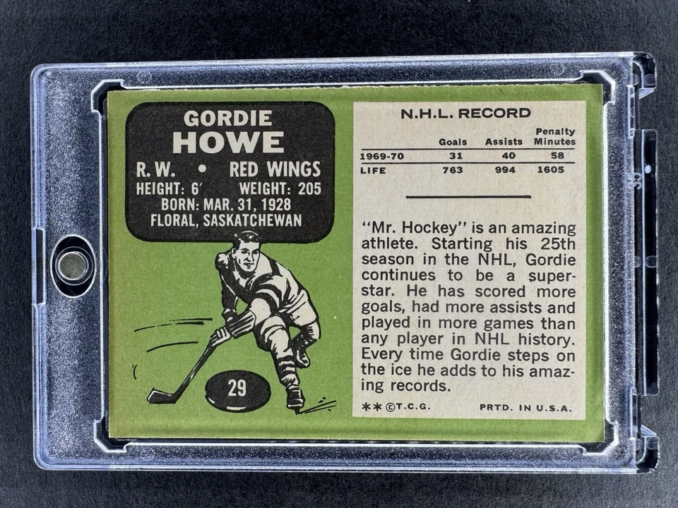 1970-71 Topps #29 Gordie Howe RED WINGS NM HOF - Image 2 of 2