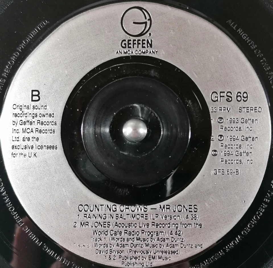 COUNTING CROWS : Mr. JONES - 1994 UK 7" - 45/33 RPM - Immagine 4 di 4
