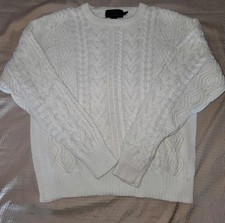 Vtg Eddie Bauer Sweater Women's Large Ivory Crew Neck Chunky Cable Knit