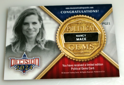 Decision 2024 Political GEMS Nancy Mace Card #PG21 Green #8/10 - Picture 2 of 2