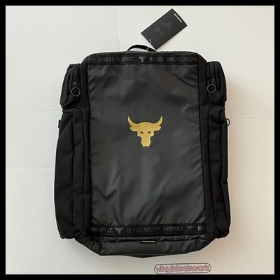 UA Under Armour Project Rock Duffle Backpack Bag Black Gold Gym New 1376459-002 UA Under Armour Project Rock Duffle Backpack Bag Black Gold  main image 4