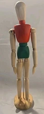 Vintage 12" Artist Articulated Jointed Wooden Mannequin Poseable Figure w Stand