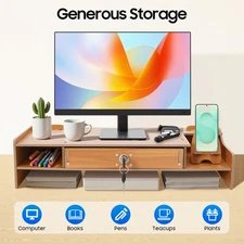 Tabletop Computer Monitor Stand Computer Rack w/ Lockable Drawer Monitor Stand