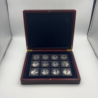 925 Silver Kings & Queens of England 12 Coin Medal Set Boxed