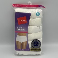 Vintage 2009 Hanes Cotton Brief Women's Size 9 White Pack Of 6 Comfort NOS