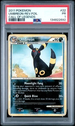 2011 POKEMON CALL OF LEGENDS #22 UMBREON-REVERSE FOIL PSA 1
