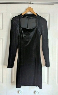 Boutique Black Velvet Long Sleeve Square Neck Dress Medium