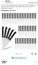 Therwen 50 Pieces 8.8 Inch Serrated Steak Knife Set Pointed Tip Stainless Steel 