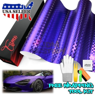 ESSMO PET Chrome Checker Carbon Fiber Satin Purple Vinyl Wrap Film Decal Sticker
