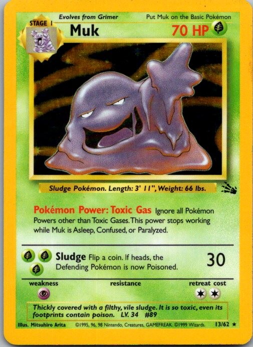 Muk 13/62 Rare Fossil Pokemon Unlimited Holo Near Mint
