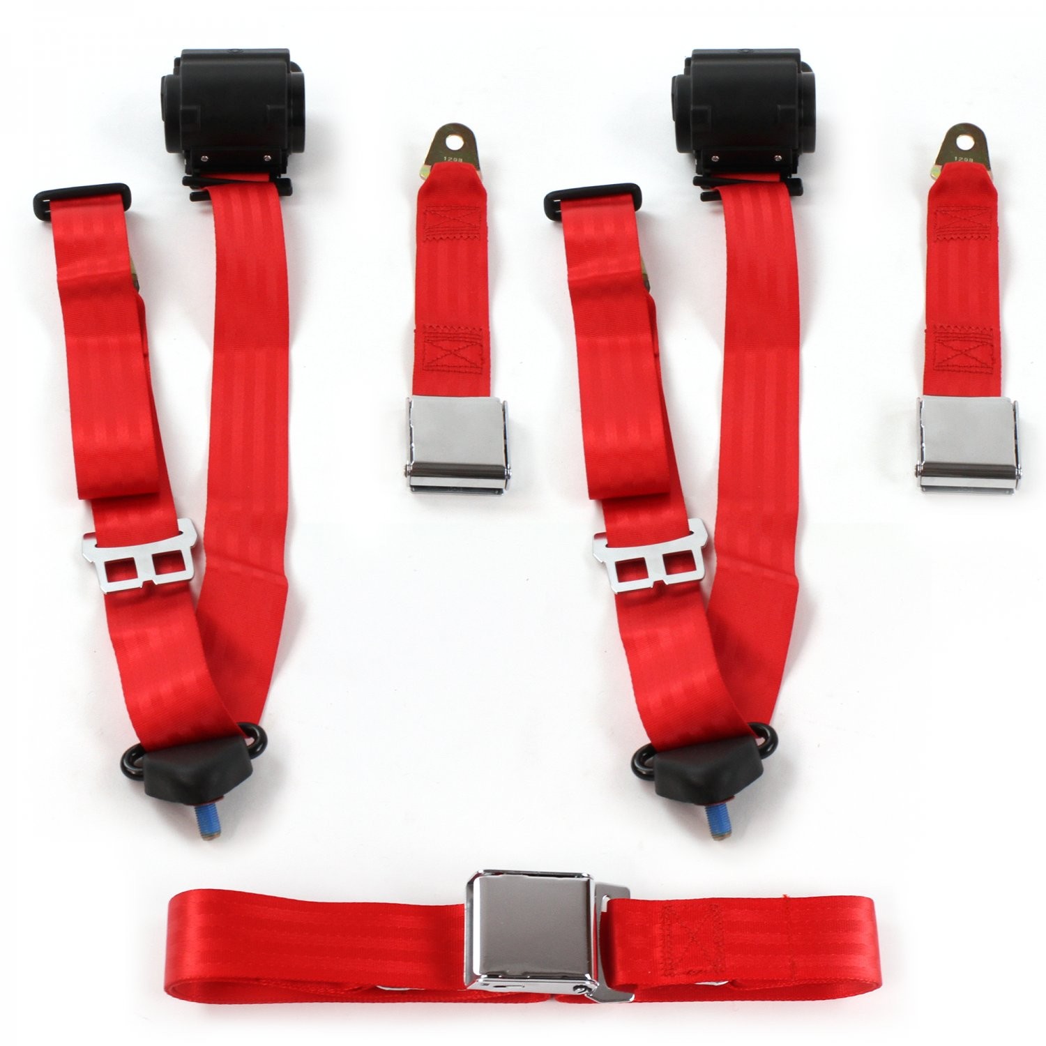 Ford GT40 1964 - 1969 Airplane 3pt Red Retractable Bench Seat Belt Kit - 3 Belts
