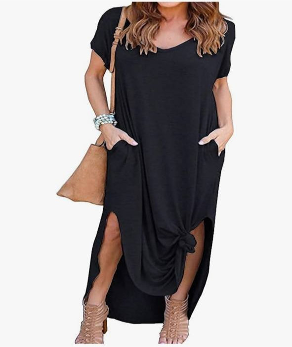Maxi Dress for Women Summer Casual Loose Short Sleeve Long T Shirt Dress XL-image